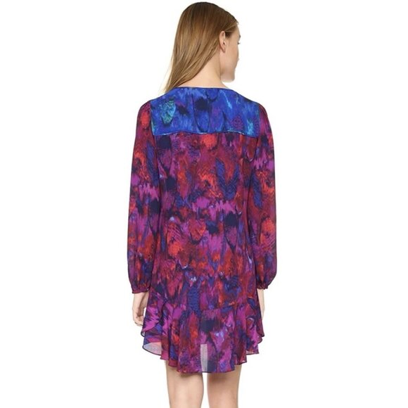 BCBGMaxazria Kena Shift Dress Sz M Flowy Chiffon Ruffle Hem Plum Berry Keyhole - Picture 11 of 15